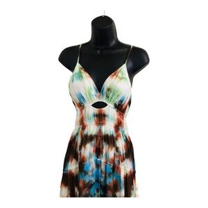 YFB‎ Young fabulous & broke delphine chiffon blue brown tiedye cutout maxi dress